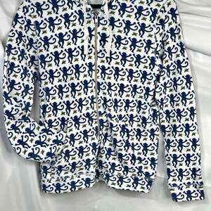 Roller Rabbit Men’s Size Small Blue Monkey Print Full-Zip Hoodie Sweatshirt NWOT